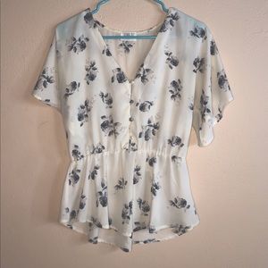 blue & white floral blouse with buttons